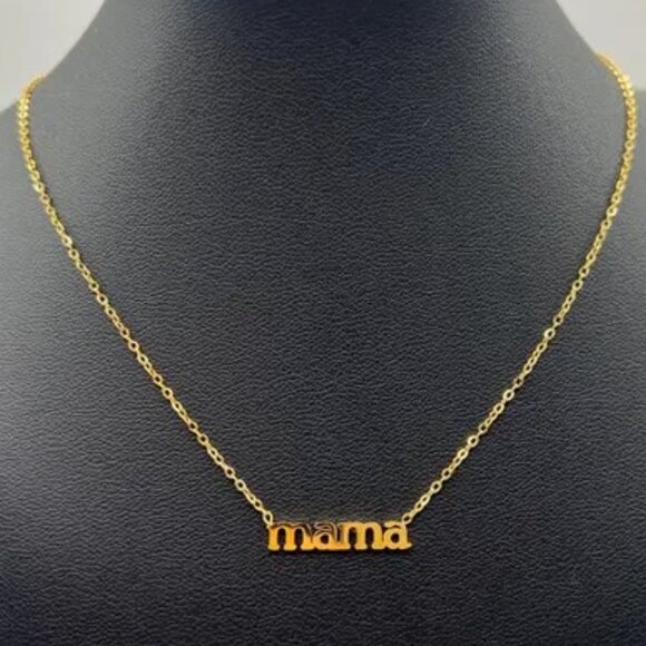 18K Gold Plated Mama Necklace, Stainless Steel - Picture 1 of 5